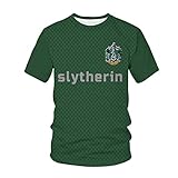 Hogwarts Schulwappen Sommer Herren T-Shirt, Slytherin Rundhalsausschnitt Grafik Kurzarm T-Shirt Atmungsaktives Top T-Shirt für Erwachsene,Grün,M