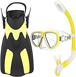 GTJF Tauchermaske Vollmaske Tauchmasken Goggles Tauchflossen Schnorchelbrille Flossen Set Schnorcheln Glas Schwimmflossen Schnorcheln Gear Paket für Erwachsene (Color : Yellow)