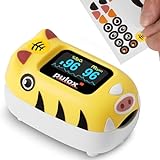 Pulox PO-230 in Gelb, Pulsoximeter für Kinder, mit Klebemuster, Messung von Sauerstoffsättigung und Herzfrequenz