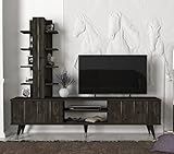 moebel17 9338 Nero Wohnwand Anbauwand TV Lowboard Wohnzimmerschrank, Braun Dunkelgrau, Holz, Wohnwand mit Regalelement, viel Stauraum 180 x 50 x 35