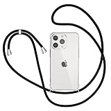 XTCASE Handykette kompatibel mit iPhone 12 Pro Max Hülle, Smartphone Necklace Handyhülle mit Band Transparent Schutzhülle Stossfest - Schnur mit Case zum Umhängen in Schwarz