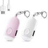 Persönlicher Alarm 130 db mit Taschenlampe Schlüsselanhänger USB Wiederaufladbar Taschenalarm Panikalarm Selbstverteidigung Sirene für Frauen Kinder (2 Stücke)