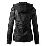 Generisch Übergangsjacken Damen Winter Jacken Frauen Vintage Einfarbig Mit Kapuze Reißverschlusstasche Langarm Crop Slim Fit Mantel Motorrad Biker Jacke Punk Oberbekleidung Mantel Wollstoff D
