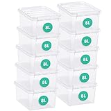 SmartStore 8 l, kleine Aufbewahrungsboxen aus Kunststoff mit Deckel, 10 Stück, transparent, stapelbar und lebensmittelecht, mit Clips, 34 x 25 x 16 cm