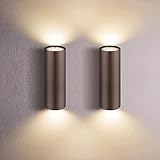 Wandlampe Innen IMPTS LED Wandleuchte Up Down Lichteffekt mit Leuchtmitteln, moderner Zimmerlampe aus Metall in Braun