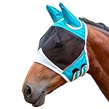 MANMAOHE 2 Stück blau weiß Netz Mesh Pferd Fliegenmaske mit Ohren Super Komfort Pferd Fliegenschutz Maske Glatte und Elastizität Mesh Fliegenmaske für Pferde