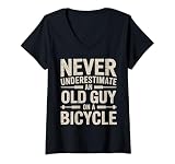 Damen Fahrrad Unterschätze niemals einen alten Mann auf einem Fahrradfahrer T-Shirt mit V