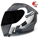 KASOI Helm, Motorradhelm, Motorrad-halbhelm, Bluetooth-Helm Mit 3/4-visier, Scooter-Helm, Erwachsener Full Face B Schwarz+weiß (teespiegel: Artikel #094),M