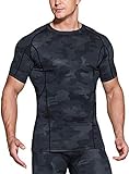 TSLA Herren Dri Fit Kompressionsunterwasche Athletischer Kurzarm T-Shirt, Mub33 1pack - Woodland Black, L