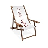 MultiBrands® bedruckbarer Holz-Liegestuhl, dunkelbraune Lasur, mit Armlehne und Getränkehalter, Klappbar, individuell, inklusive vollflächiger Druck