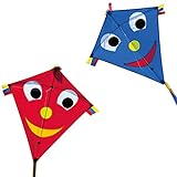 CIM Drachenset - Happy Eddy [ 2 STÜCK Blue/red ] - Einleiner Drachen für Kinder ab 3 Jahren - Abmessung: 67x70cm - inkl. 80m Drachenschnur und Schleifenschwanz