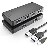 Pubioh USB 3.0 Switch Selector 4 Port USB 3.0 Teilen USB Switch 2 in 4 Out Umschalter für 2 PCs mit 1 Ladekabel und 2 USB 3.0 Kabel für Drucker Scanner Tastatur USB Sticks Festplatten Maus Headset