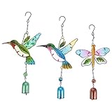 BESPORTBLE 1 Satz Glasmalerei Ornamente Kolibri-sonnenfänger Ton Glocke Windspiele Für Den Garten Im Freien Buntglas Relaxliege Fensterdeko Funky Libelle Windspiel Hof Hängende Dekoration 3