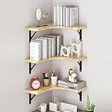 L-förmiges Eckregal aus Holz, Wandmontage, schwebendes Bücherregal für Schlafzimmer, Wohnzimmer, Badezimmer, Küche, Aufbewahrungsregal, 3 Etagen, Dreieck-Desig