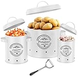 rokrist Küchen Organizer Kartoffel-, Zwiebel- und Knoblauch-Aufbewahrungsboxen (3er Set) - Hält Gemüse länger frisch mit 360° Luftzirkulation (Weiß)