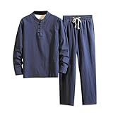 Darringls Kung Fu Herren Leinen Anzug Einfarbig 2 Teiliges Jacke und Hose Traditionelle Chinesische Kampfkunst Lange Ärmel Training Freizeit Kleidung Tai Chi Qigong Wing Chun Shaolin Wushu U