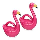 Relaxdays Gießkanne Flamingo, 2er Set, Deko Pflanzenkanne 1,8 l, Indoor, Kunststoffgießkanne HBT: 31 x 25 x 15 cm, pink