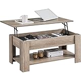 Yaheetech Couchtisch Kaffeetisch höhenverstellbar Wohnzimmertisch mit Ablagefach Sofatisch Beistelltisch Teetisch aus Holz G