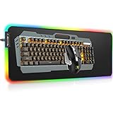 MAMBASNAKE 3 in 1 Wireless 2.4G Rechargeable Gaming Keyboard Mouse Set 3800mAh Orange LED Backlit Gaming Keyboard +2400DPI 7 Colors Breathing Light Silent Mouse+Oversized RGB Gaming Mouse Pad（Black）