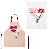 Sheepworld Schürze-Geschirrtuch-Set mit Motiv 'Allerbeste Mama' | Geschenkset mit 1 Schürze und 1 Geschirrtuch, Baumwolle | Geschenk Mama, Muttertagsgeschenk, Geschenk für Sie | 48610