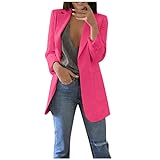 Generic Blazer Damen - Damenjacke ohne Verschluss mit Faltigen Ärmeln - Kurzarm Mantel - Business Outfit Longblazer, Kleidung, X04 Hot Pink, S