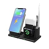 4 in 1 Wireless Charger Station, Fast Wireless Charging Stand für iPhone 12/12 Pro/12 Pro Max/11/XR/XS/X/8/8 Plus, Pencil Apple iWatch Series SE/6/5/4/3/2 AirPods Pro/2, Samsung Galaxy S10/S9/S8