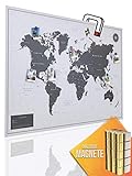 VACENTURES Magnetische Pinnwand Weltkarte White inkl. 2 x 15 magnetische Pins I Markiere Deine Reiseziele I Sammel Fotos und Magnete I Magnet Poster - World map (XL (84x59cm))