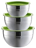 Salatschüssel mit Deckel 3er Set aus Edelstahl - Luftdicht - Platzsparend - Rührschüssel