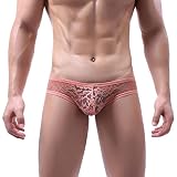 Männer Slips Einfarbiger Sexy Atmungsaktiver Slip aus Gestrickter Spitze für Herren Sexy Niedrige Taille Herren Slips Unterwäsche Dessous für Clubwear(Rosa,L)