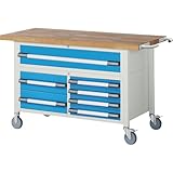 eurokraft | pro | Fahrbare Werkbank Serie 8000 | Gestellbauweise | 7 Schubladen | Platten-BxT 1500 x 700