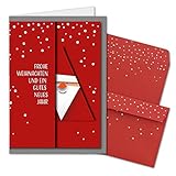 15x Weihnachtskarten-Set DIN A6 mit rotem Weihnachtsmann Motiv - Faltkarten mit passenden Umschlägen - Modern Abstrakt - Weihnachtsgrüße für Firmen und Privat