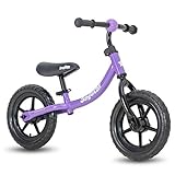 joystar 12 Zoll Balance Bike für 3, 4 und 5 Jahre alte Jungen und Mädchen - Leichtes Kleinkinderfahrrad mit verstellbarem Sitz und Nylonrahmen - Pedalfreie Fahrräder für Kinder, lila