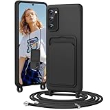 BENTIACC Handykette Silikon Hülle für Samsung Galaxy S20 FE mit Band, Handyhülle mit Kartenfach, Abnehmbar Kordel Kette, Stoßfeste Schutzhülle für Samsung Galaxy S20 FE (Schwarz)
