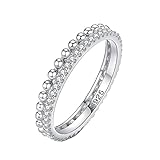 KnBoB Ring Bandringe 925 Silber, Damen Perle Zirkonia Verlobungsring Modern Größe 60 (19.1)
