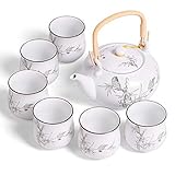 ZQJKL Weiße Schneeglasur Keramik Kung Fu Tee Set Blume Und Vogel Porzellan Teekanne Teetassen Kaffeebecher Geschenk Zur Einweihungsfeier Hochzeit Party