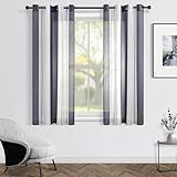 Topfinel Vorhänge mit Ösen Stores Gardinen Weiß-Grau Streifen Vorhang Halbtransparent kurz Ösenvorhang 140x145 cm Dekorieren Moderner W