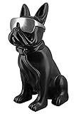 Casablanca Figur Skulptur Hund - Mops - schwarz mit Silberne Brille - Höhe 35 cm