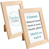 Creative Home 2er Bilder-Rahmen 10x15 cm Set | Unlackiert Foto-Rahmen aus Kiefern-Holz | mit Rückwand zum Auf-Stellen und Auf-Hängen | Portrait-Rahmen | Geschenk | 2er-Pack