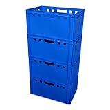 4er Set E3-Kiste Eurobox Metzgerkiste Lagerbox 60x40x30 cm stabil für Lebensmittel geeignet (blau)