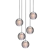 H.W.S LED Pendelleuchte Glas Kristall Hängeleuchte Lüster Dekoratives Kronleuchter Modern Pendellampe für Villa Treppe Wohzimmer Esszimmer Schlafzimmer Innenleuchte Lampe (5-Flamming, Round)