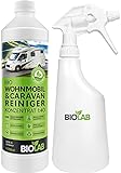 BIOLAB Bio Wohnmobil und Caravan Reiniger Set (1000 ml Konzentrat Plus Sprayflasche zum Mischen) zur Aussen Reinigung von Wohnwagen, Vorzelt, etc. - Regenstreifen Entferner