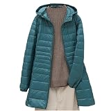 Lange Daunenjacke Damen Leichte Steppjacke Warme Winterjacke Einfarbig Jacke mit Kapuze Große Größen Wintermantel Locker Daunenmantel Zip Up Steppmantel Taschen Mantel Langarm Skijacke Outdoorjack