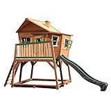 AXI Spielhaus Max mit Sandkasten & grüner Rutsche | Stelzenhaus in Braun & Grün aus FSC Holz für Kinder | Spielturm mit Wellenrutsche für den Garten