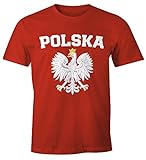 MoonWorks Herren T-Shirt Fußball WM Polska Polen Poland Flagge Weißer Adler rot-farbig L