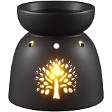 ecooe Aromalampe Teelichthalter Duftlampe aus Keramik weiß mit der Candle Löffel Aroma Diffuser, Schw