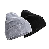 Saferin 1 & 2 Packs Unisex Knit Beanie Mütze Cuffed Beanies für Damen und Herren Warme Wintermütze Skimützen Cap, Black+Light Grey, MEDIUM