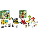 LEGO 10931 DUPLO Bagger und Laster Spielzeug mit Baufahrzeug, ab 2 Jahren & 10950 DUPLO Traktor und Tierpflege Kleinkinder Spielzeug ab 2 Jahren, Bauernhof, Spielset mit Bauern und Schafen Figuren