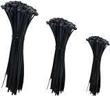 150 Stück Kabelbinder Set Schwarz, wiederverschließbar Nylon lang 100/200/300mm (je 50 Stück) Kabelbinder für Kabelmanagement Gartenarbeit und Arbeiten (Schwarz)