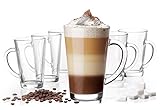 Platinux Latte Macchiato Gläser mit Griff aus Glas Set (6-Teilig) 270ml (max. 350ml) Teegläser Coffee Kaffeegläser