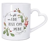 vanVerden Tasse mit Herzhenkel - Es gibt nur eine beste Oma - Meine - Vintage Rosen - beidseitig Bedruckt - Geschenk Idee Kaffeetasse, Farbe:Weiß